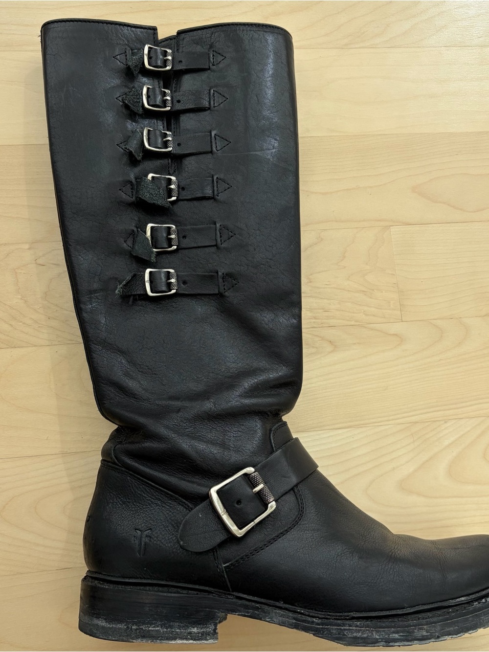 Frye Black Leather Over-the-Knee Buckle Boots